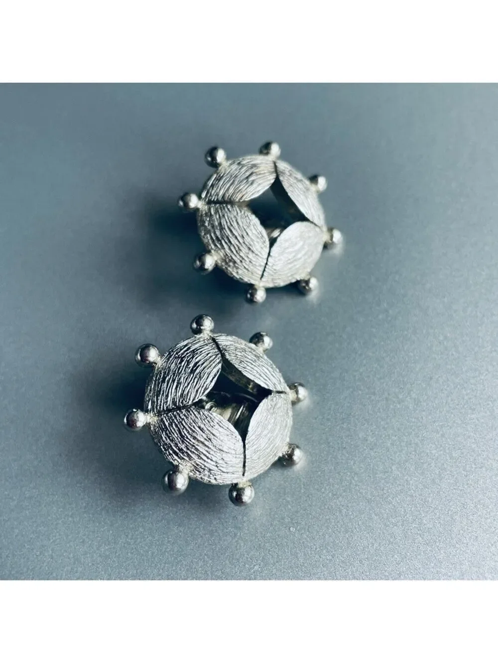 MONET Vintage Modern Round Brushed Silver Tone Clip On Earrings